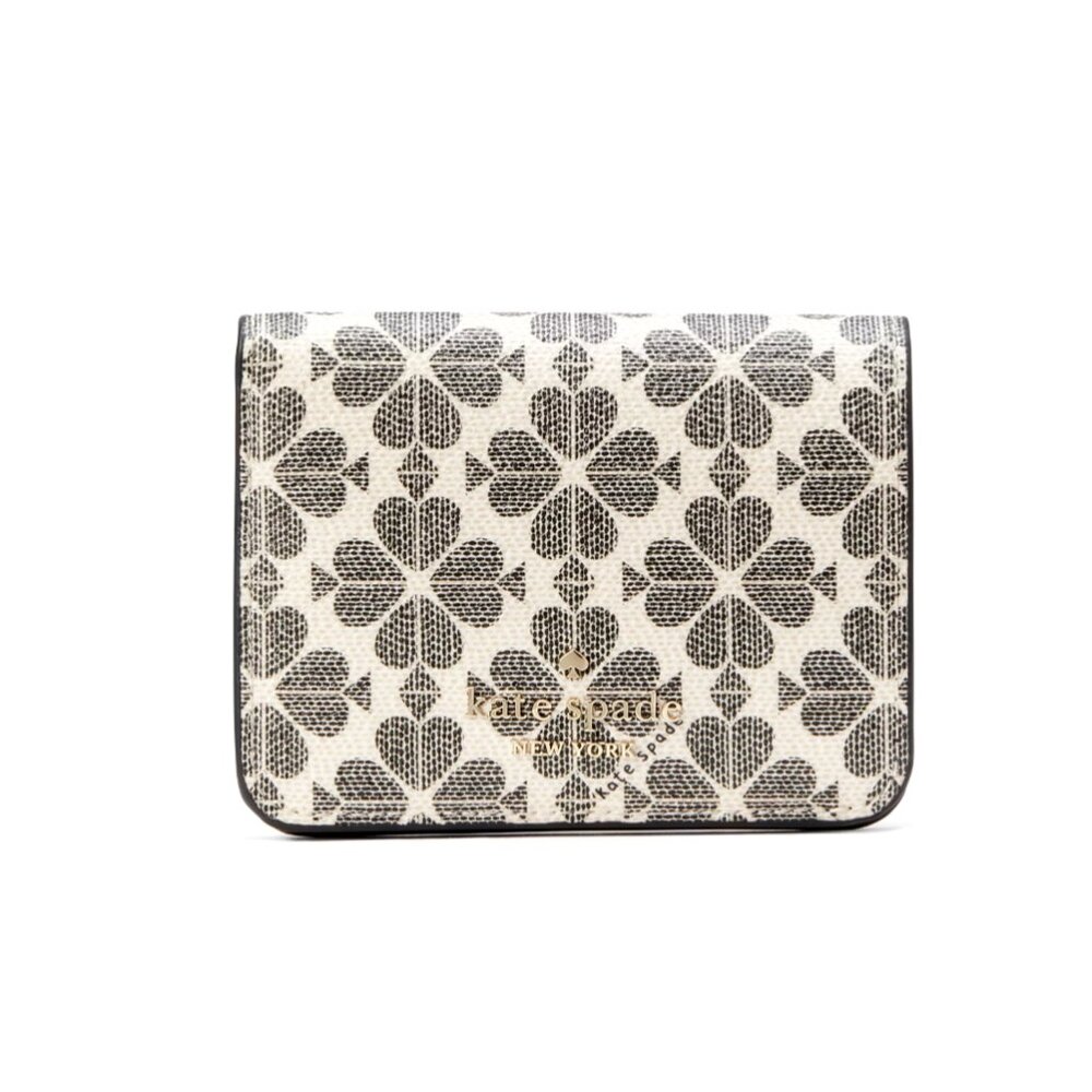 New Kate Spade Signature Spade Flower Small Bifold Wallet Black Multi